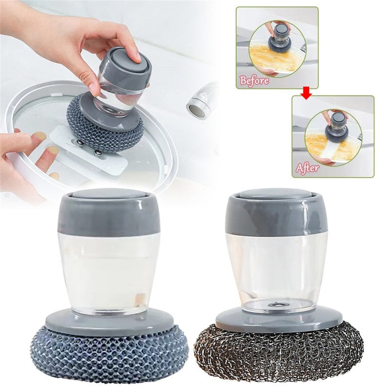 Kitchen Soap Dispensing Palm Brush Cleaner Push-type Brush Kitchen